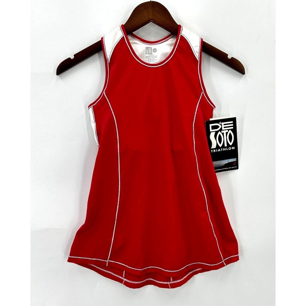 De Soto Forza Tri Top Womens Sleeveless Cycling Built In Bra Red White XS NWT